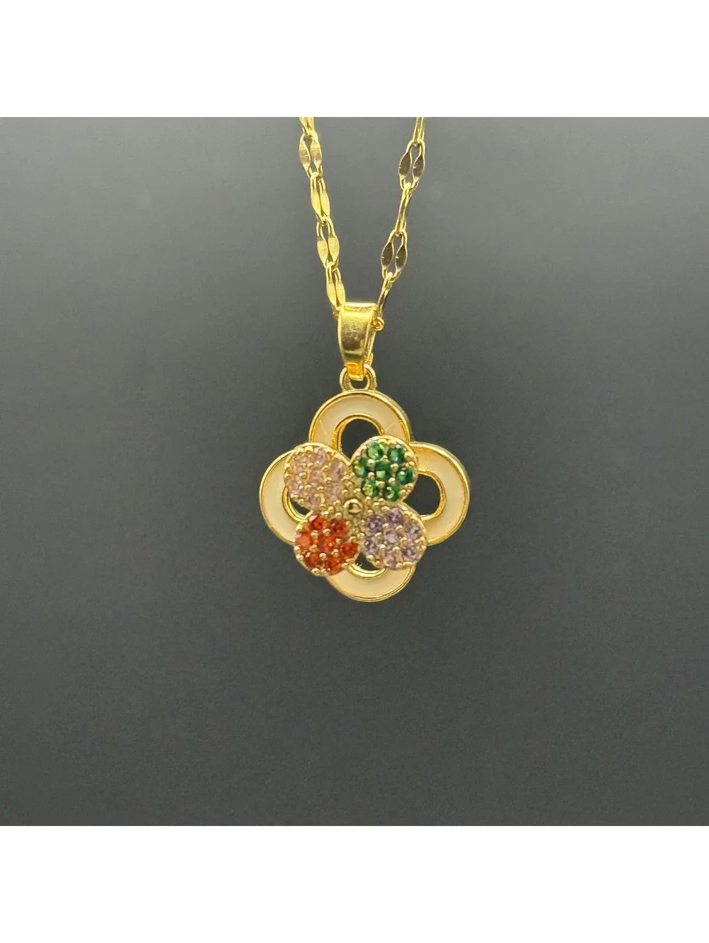 candy+clover Multi-color Pave Crystal Gold Tone Spinner Pendant w/free chain